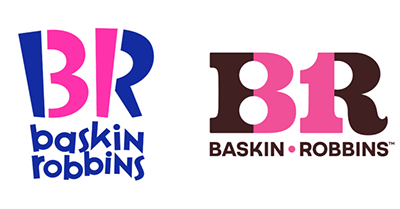 baskin-robbins icon design transition from realism to flat page circa 1995-2022.