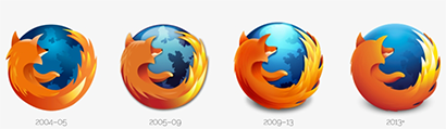 mozilla firefox icon design transition from realism to flat page circa 1995-2022.